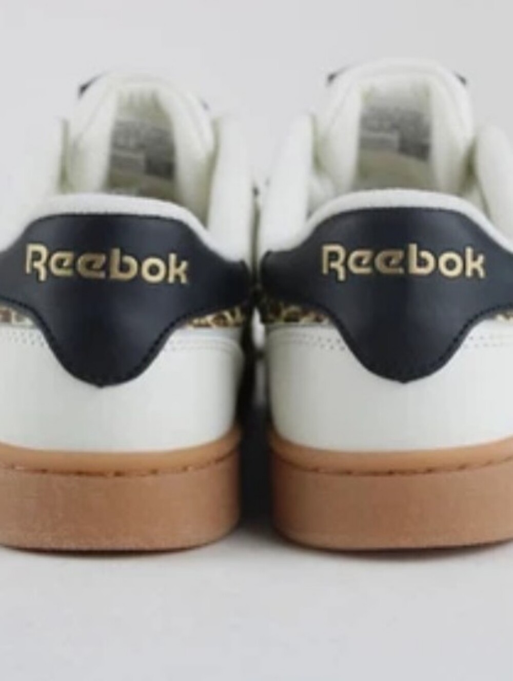 Reebok Womsn Leather Sneakers in Cream, Black & Leopard w/ Gum sole